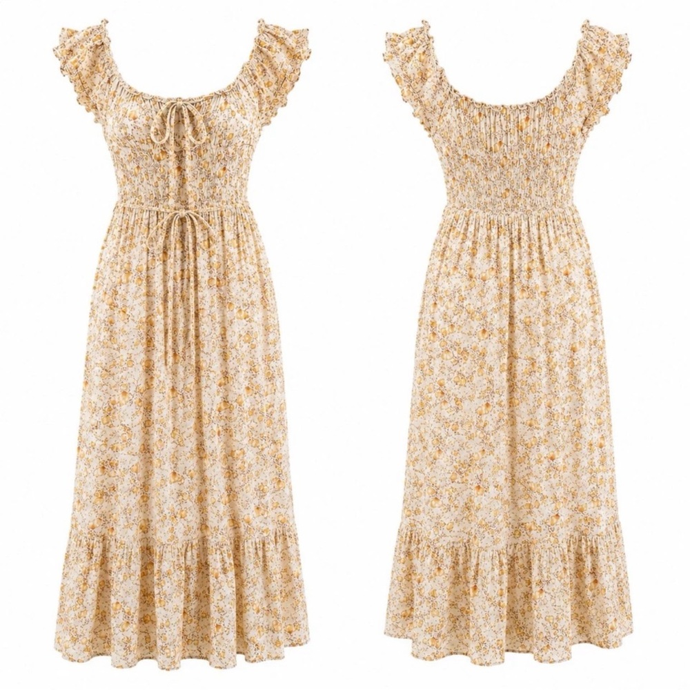 Sim And Sam Boho Floral Dress Sz M Prarie Milkmaid Maxi Cottagecore Cotton